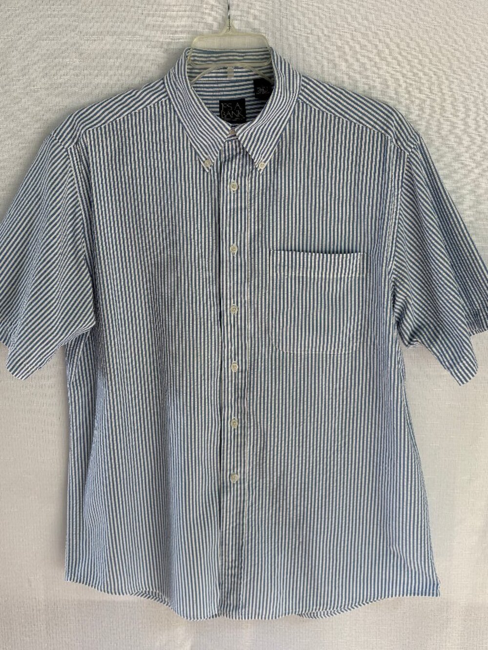 JOS A BANK Striped Seersucker Short Sleeve Shirt